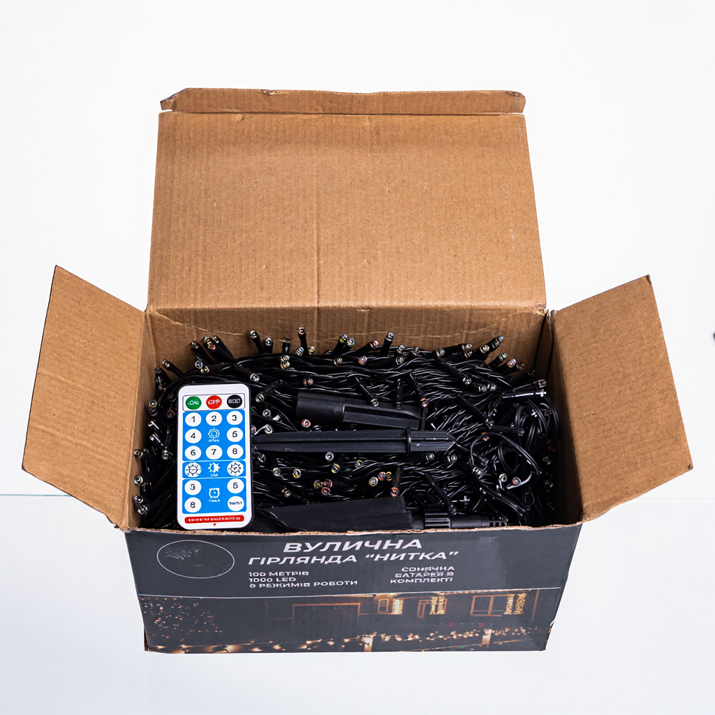 Новорічна гірлянда вулична 100 м 1000 LED з сонячною батареєю чорний провід Мультиколір SB1000L100MBML - Зображення 2