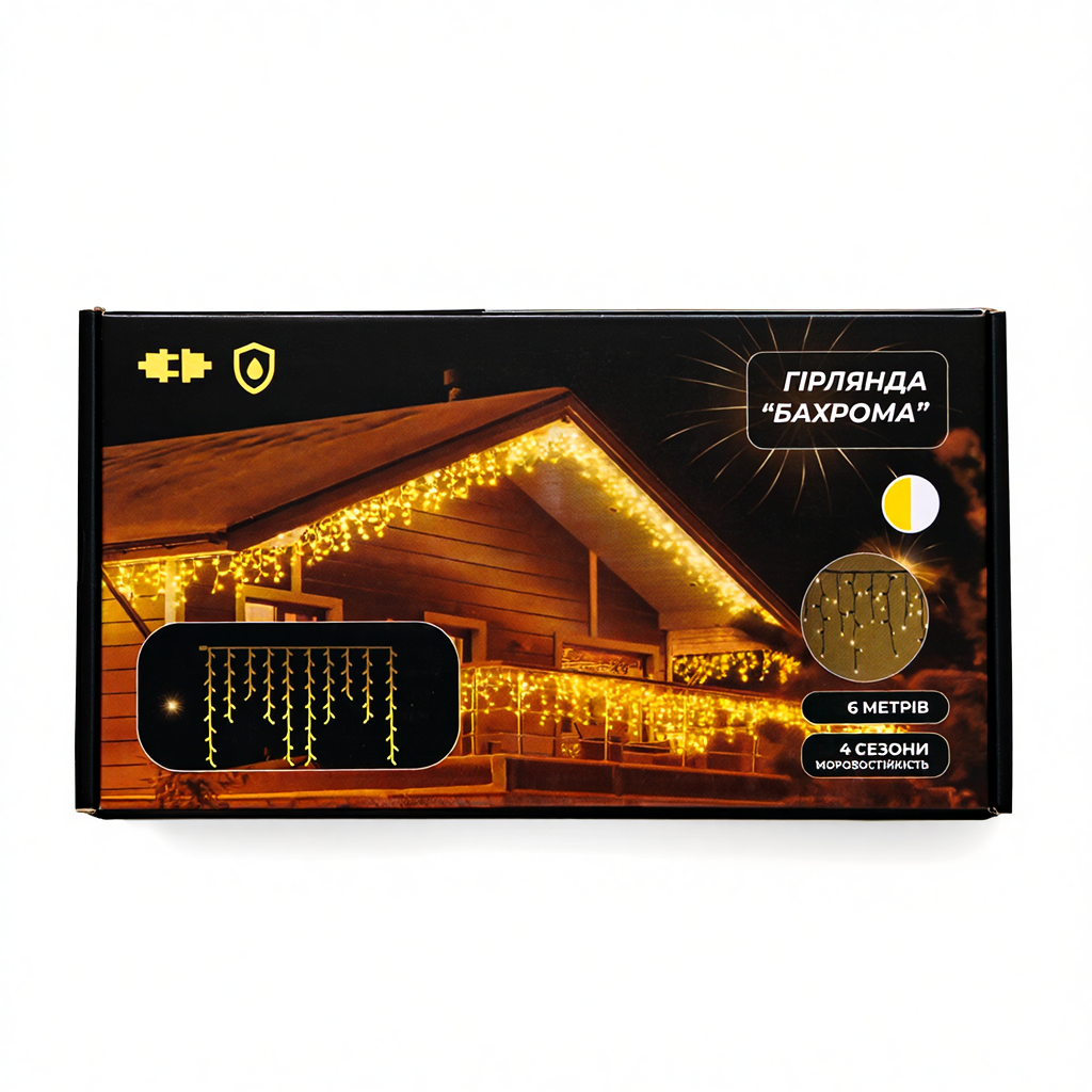 Новорічна гірлянда вулична Бахрома 6 м 105 LED чорний провід Жовтий 6МBY - Зображення 3